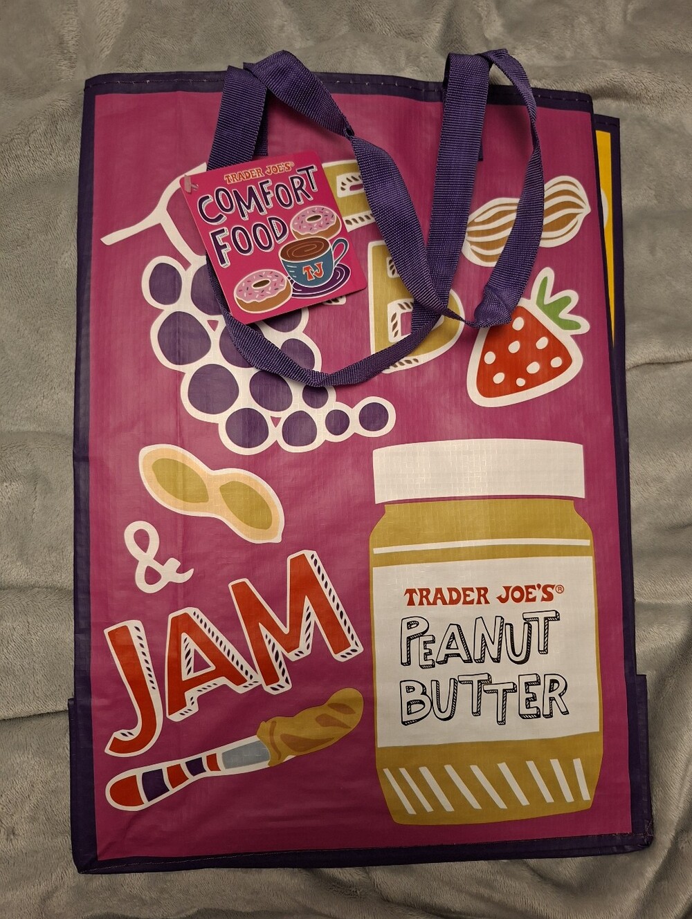 Trader Joe's Pink Peanut Butter & Jam Reusable Tote Bag